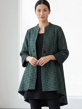 IC by Connie K‎  Green Black Geometric Asymmetrical Lagenlook Jacket Size XL